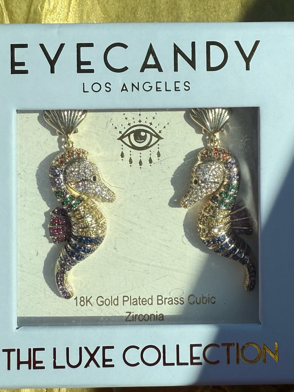 Eye candy Gold Multicolor Seahorse Drop Earrings - Picture 4 of 4
